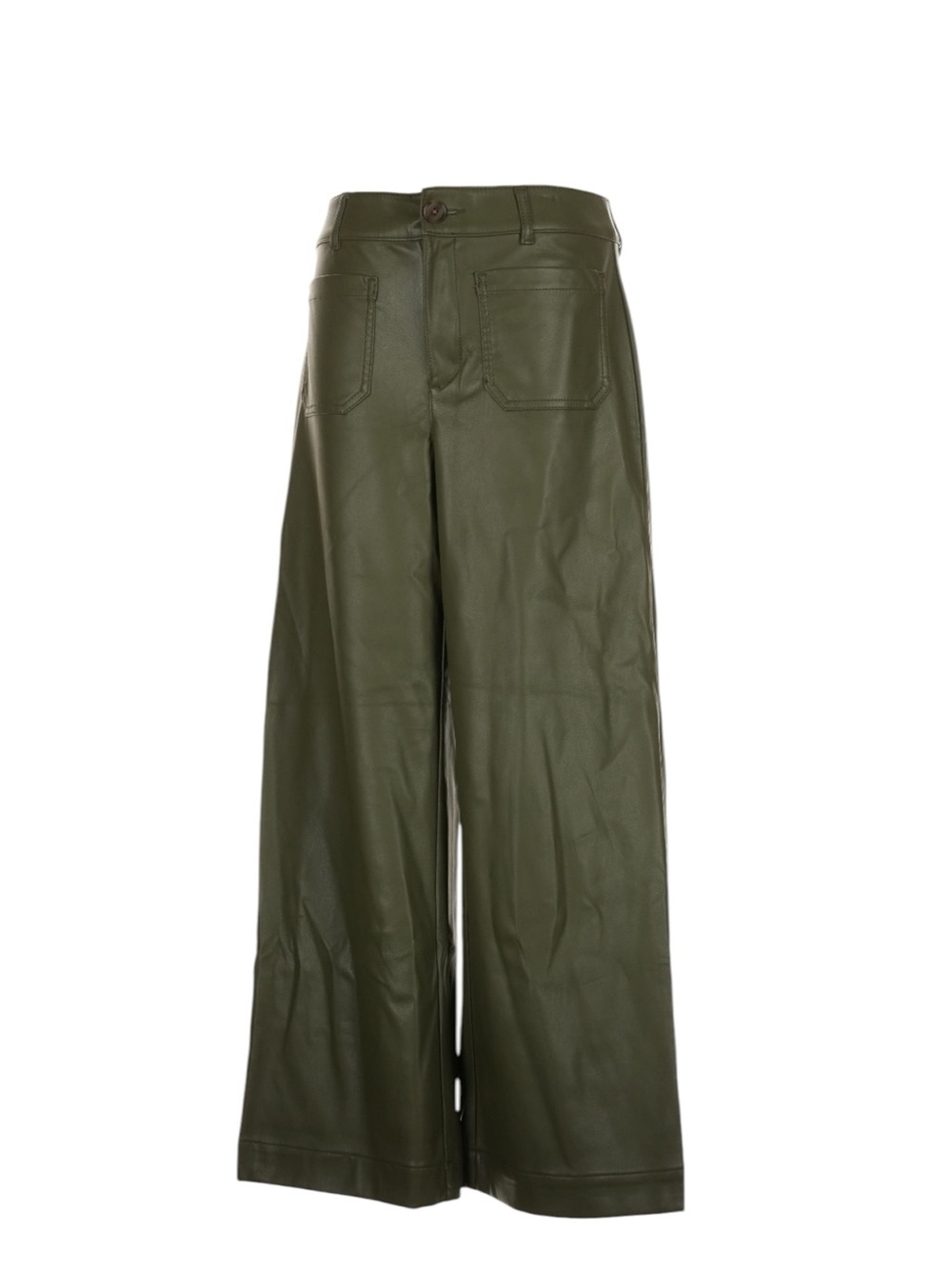 Loft Palmer Wide Leg Crop Pants in Faux Leather 2 Green Thanksgiving Office NWT